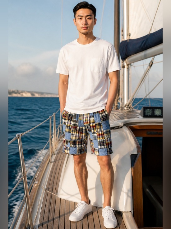Berle Other - Berle Madras Plaid Patchwork Shorts